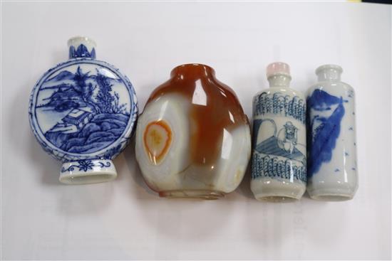 A Chinese fisherman snuff bottle and six others